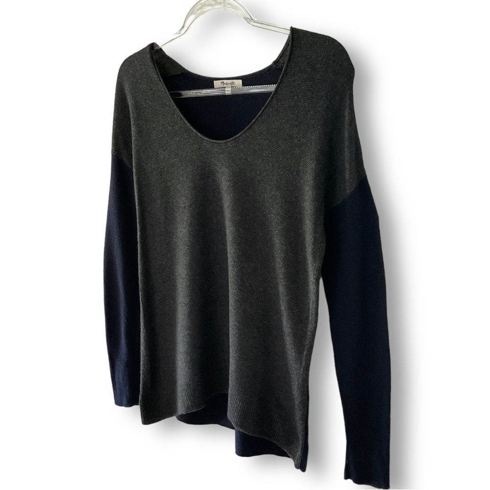 Madewell Kimball Colorblock Sweater Sz S Blue Gray Merino Wool Alpaca Blend - Picture 8 of 14